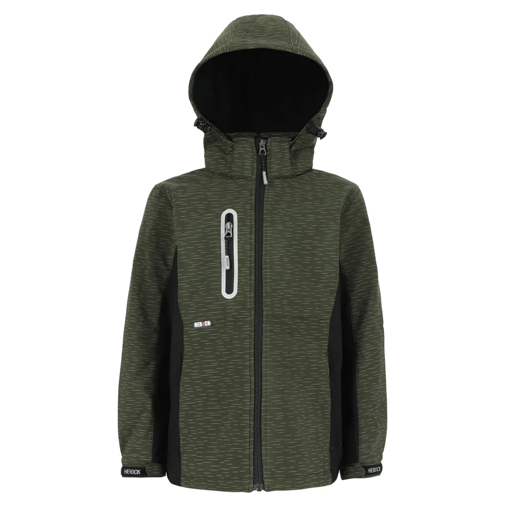 HEROCK KIDS FLEXOR SOFTSHELL JAS - REFLECTEREND KAKI/ZWART