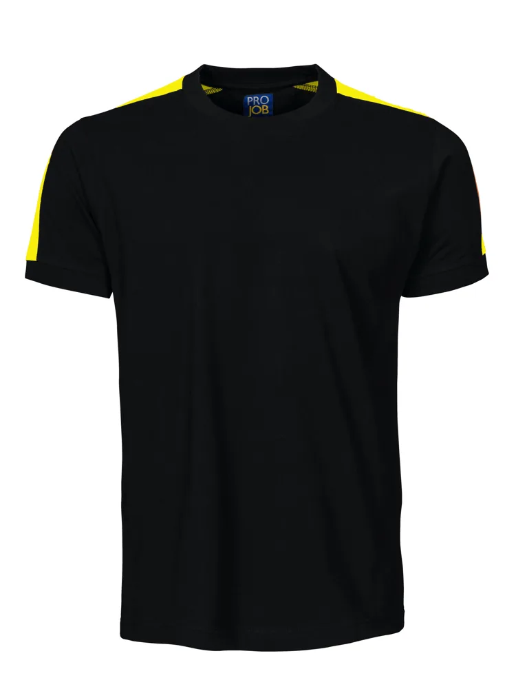 Projob 2019 T-SHIRT MET FLUO INZETSTUKKEN - Zwart/Geel