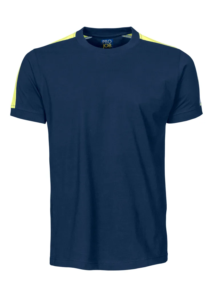 Projob 2019 T-SHIRT MET FLUO INZETSTUKKEN - Marine/Geel