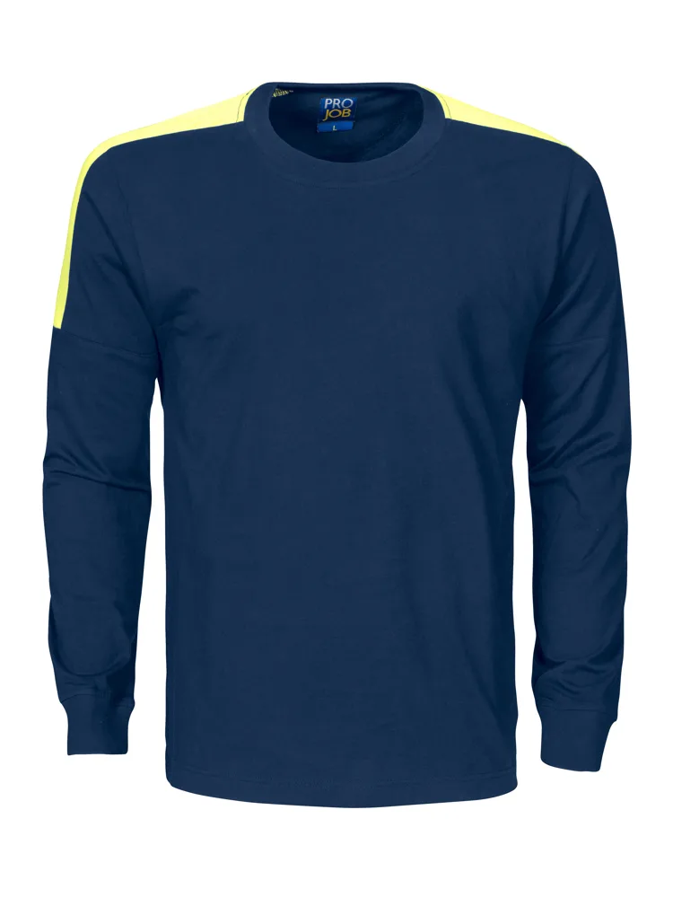 Projob 2020 T-SHIRT LANGE MOUWEN MET FLUO INZETSTUKKEN - Marine /Geel