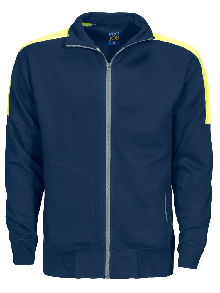 Projob 2123 SWEATER LANGE RITS MET FLUO INZETSTUKKEN - Marine/Geel