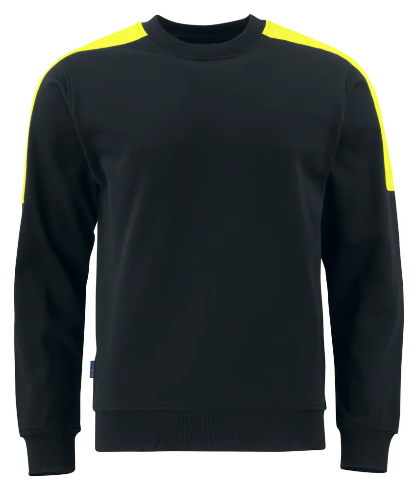 Projob 2125 SWEATER RONDE HALS MET FLUO INZETSTUKKEN - Zwart/Geel