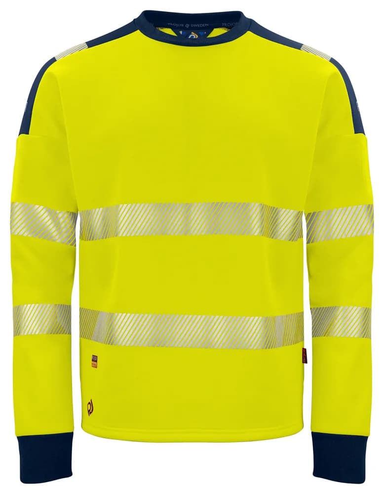 Projob 6108 SIGNALISATIESWEATER RONDE HALS EN ISO 20471 KLASSE 3 - Geel/Marine