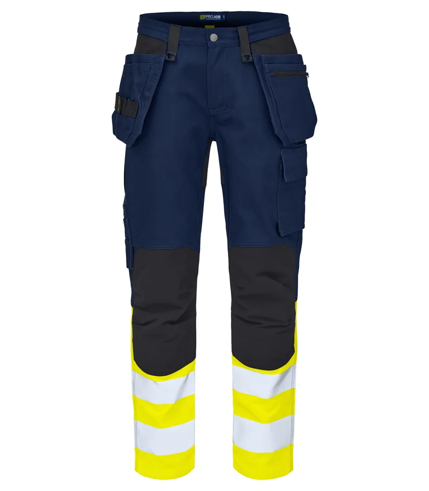 Projob 6560 SIGNALISATIE STRETCHBROEK MET KNIEZAKKEN EN SPIJKERZAKKEN EN ISO 20471 KLASSE 1 - Geel/Marine