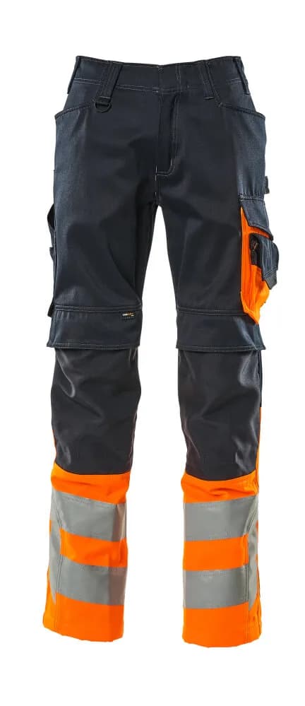 MASCOT® Broek met kniezakken - donkermarine/hi-vis oranje