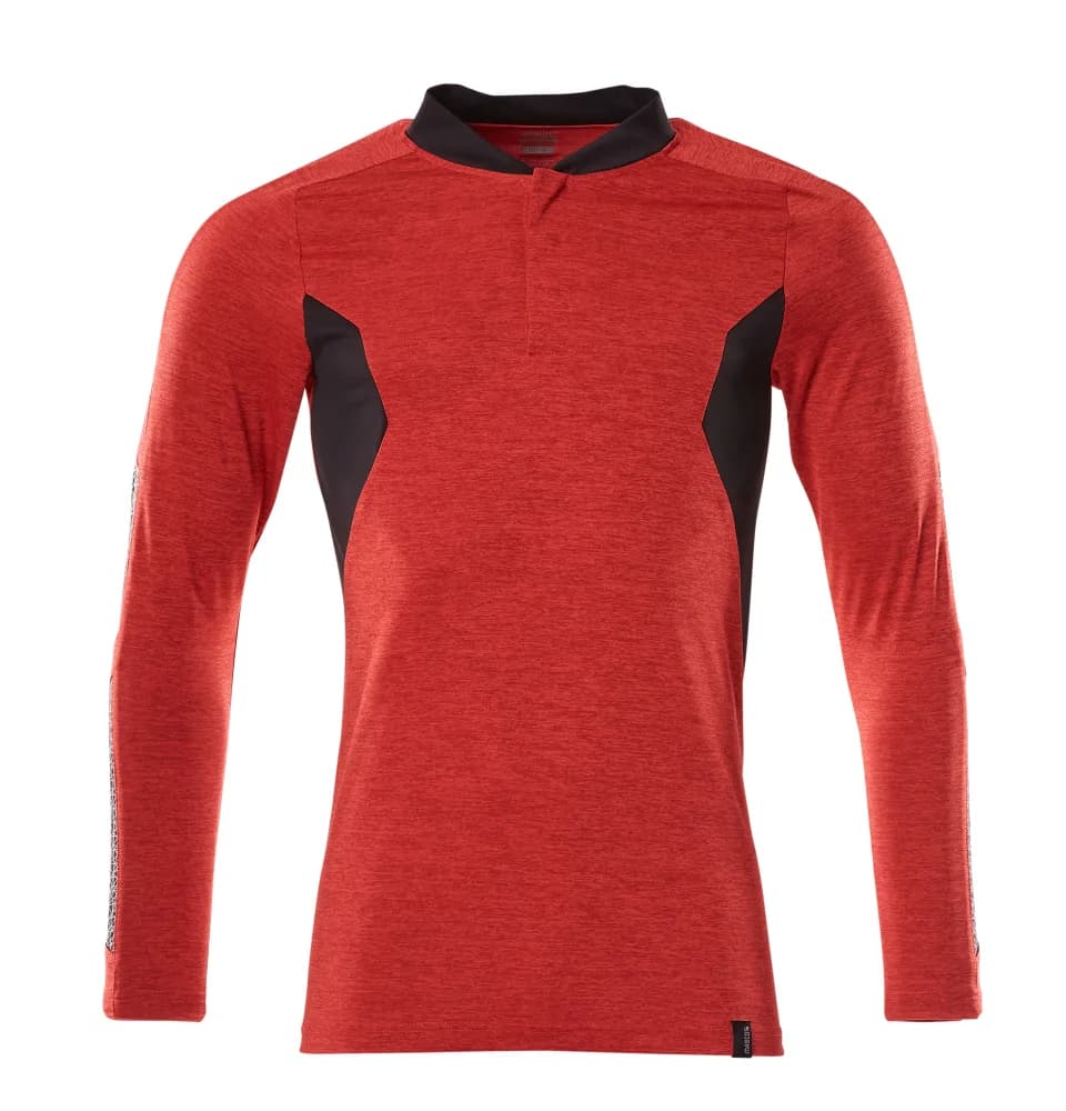 MASCOT® Poloshirt, met lange mouwen - signaalrood-gemêleerd/zwart