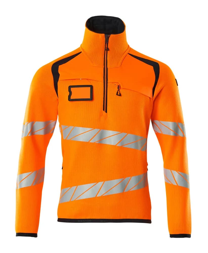 MASCOT® Gebreide trui met korte rits - hi-vis oranje/donkermarine
