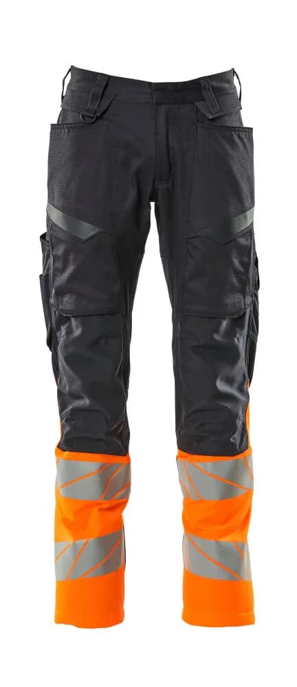 MASCOT® Broek met kniezakken - donkermarine/hi-vis oranje