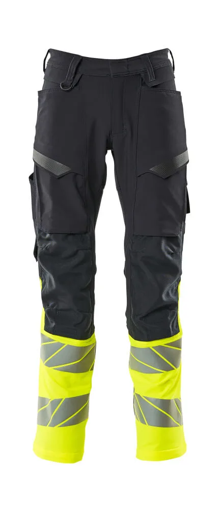 MASCOT® Broek met kniezakken - donkermarine/hi-vis geel