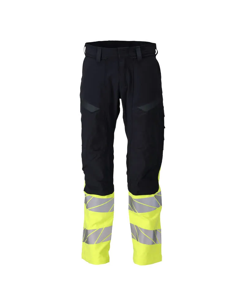 MASCOT® Broek met kniezakken - donkermarine/hi-vis geel