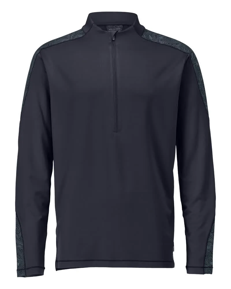 MASCOT® T-shirt, lange mouwen, met korte rits - donkermarine
