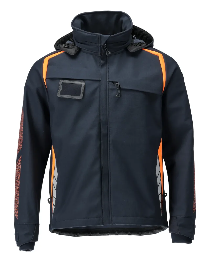 MASCOT® Softshell jas met capuchon - donkermarine/hi-vis oranje