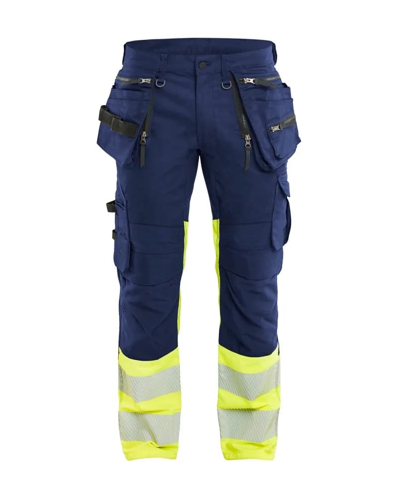 Blåkläder High Vis Werkbroek Stretch met gereedschapzakken - Marine/High Vis Geel (8933)