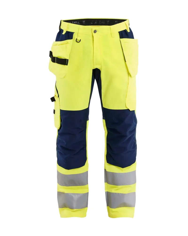 Blåkläder High Vis Werkbroek met stretch en gereedschapzakken - High Vis Geel/Marineblauw (3389)
