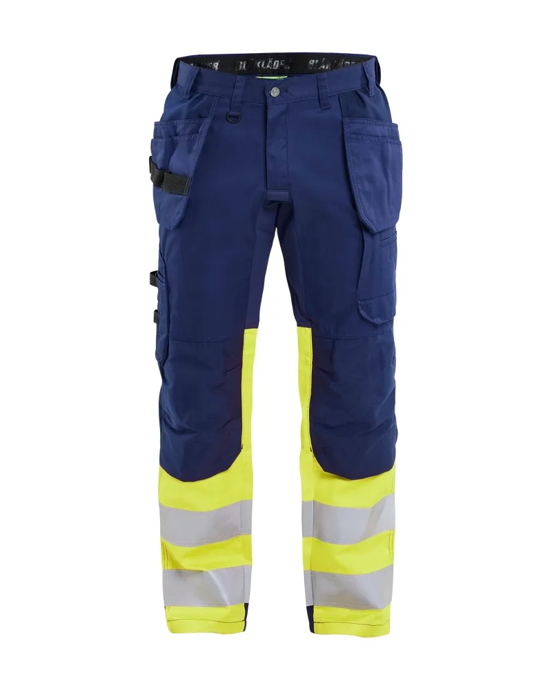 Blåkläder High Vis werkbroek met stretch en gereedschapzakken - Marine/High Vis Geel (8933)