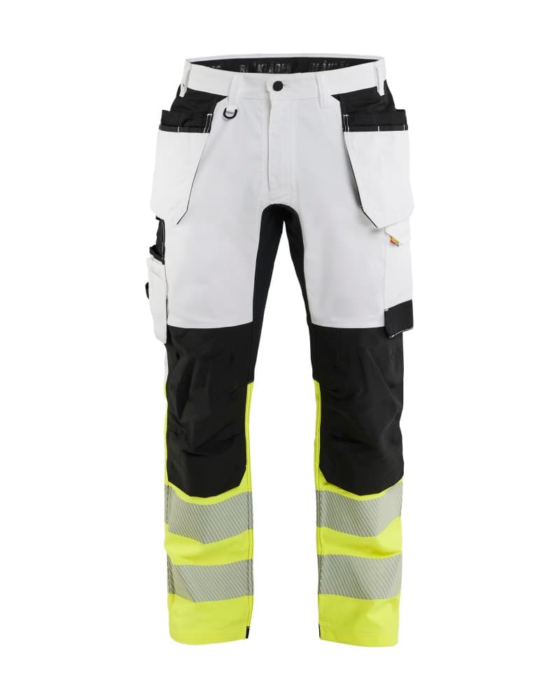 Blåkläder High Vis Schildersbroek met gereedschapszakken - Wit/High Vis Geel (1033)