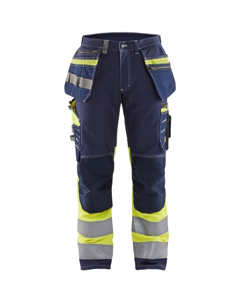 Blåkläder High Vis werkbroek met stretch en gereedschapszakken katoen - Marine/High Vis Geel (8833)