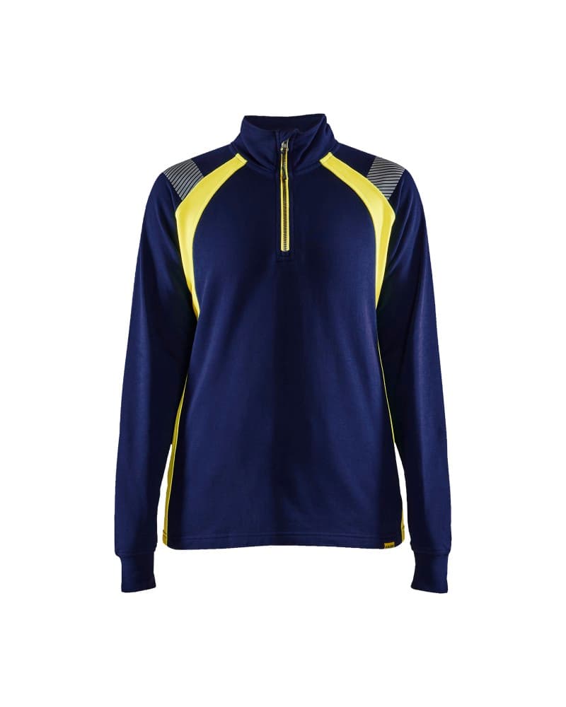 Blåkläder Dames sweatshirt met halve halve rits Visible - Marine/High Vis Geel (8933)