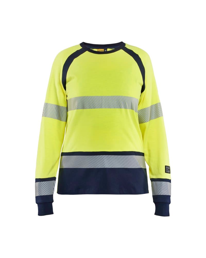 Blåkläder Dames T-shirt lange mouwen - High Vis Geel/Marineblauw (3389)