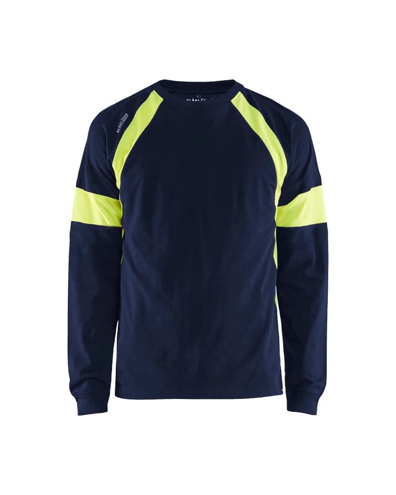 Blåkläder T-shirt lange mouwen visible - Marine/High Vis Geel (8833)