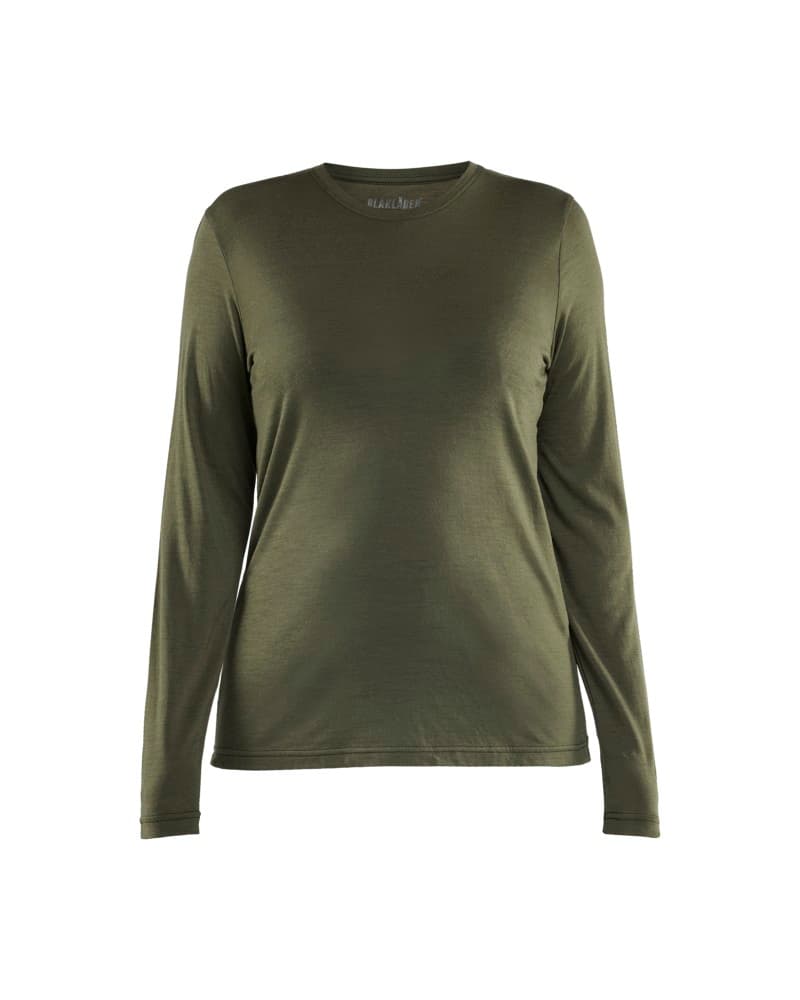 Blåkläder Dames T-shirt met lange mouwen merinowol - Donker herfstgroen (4209)