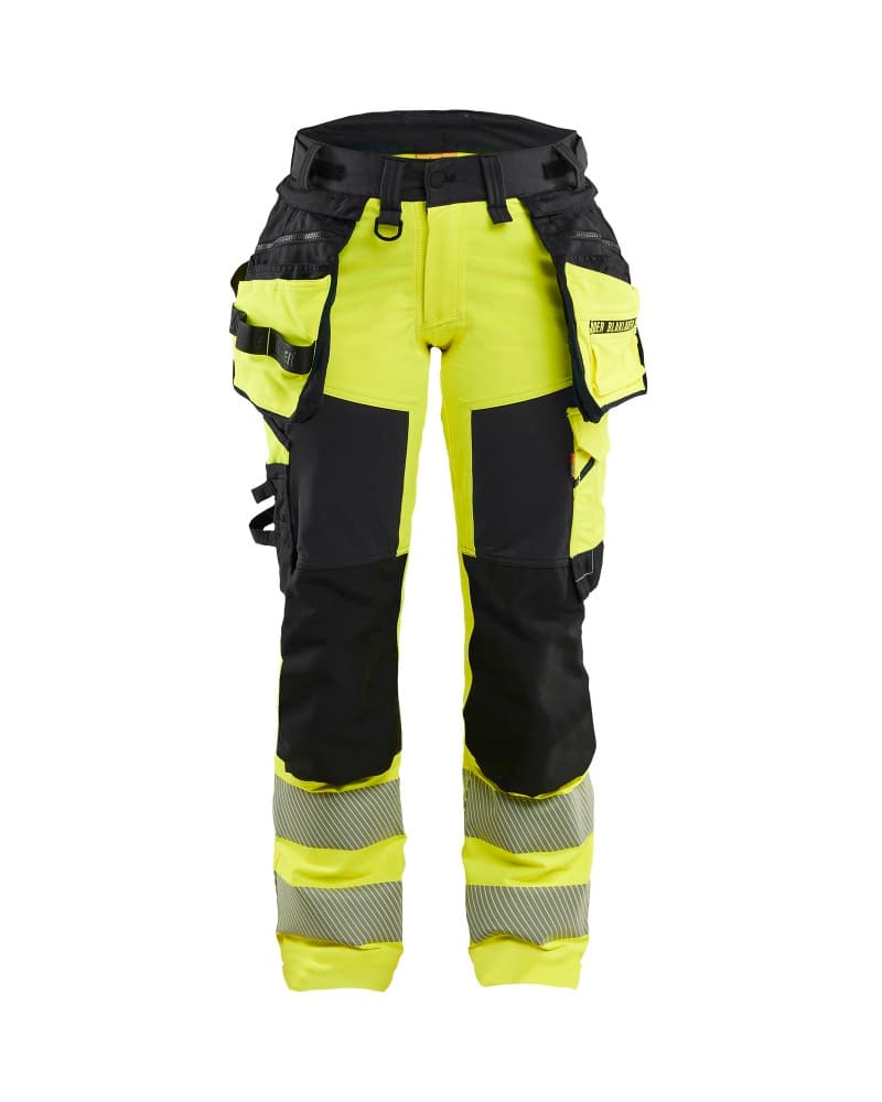 Blåkläder Dames High Vis werkbroek 4-weg stretch met afneembare gereedschapszakken - High Vis Geel/Marineblauw (3389)