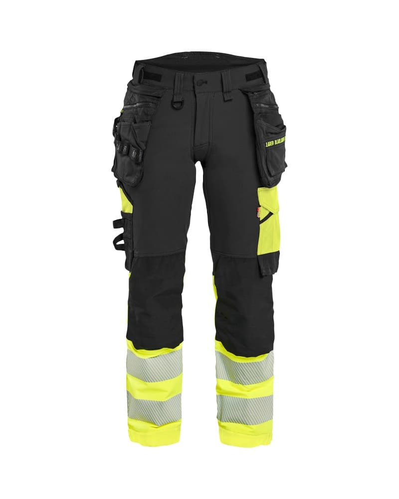 Blåkläder Dames High Vis werkbroek 4-weg stretch met afneembare gereedschapszakken - Marine/High Vis Geel (8933)
