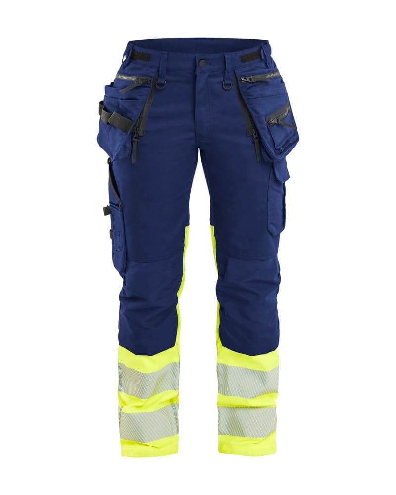 Blåkläder Dames High Vis Werkbroek Stretch met gereedschapszakken - Marine/High Vis Geel (8933)