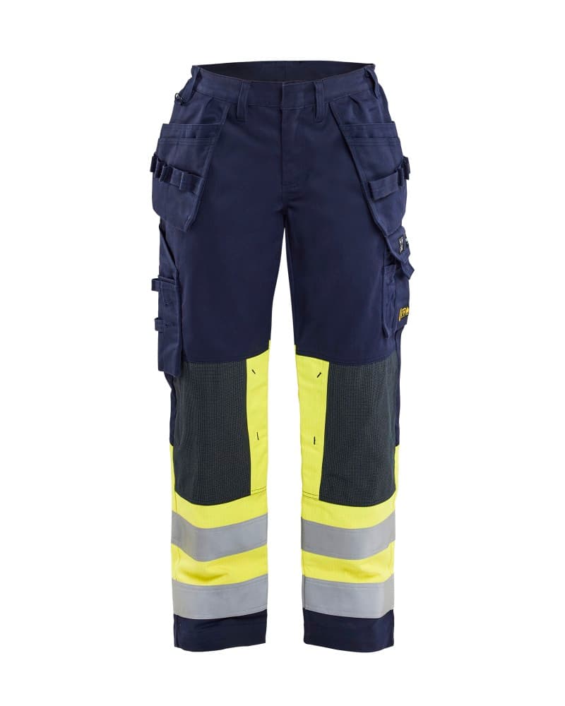 Blåkläder Dames Multinorm werkbroek met gereedschapszakken - Marine/High Vis Geel (8933)