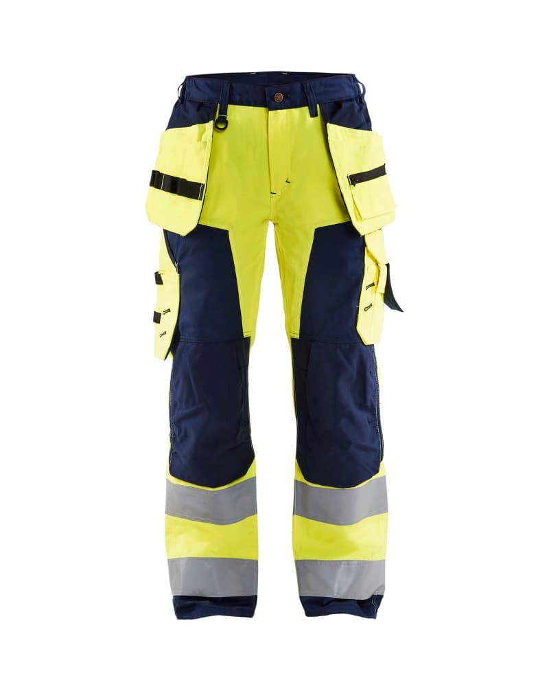 Blåkläder Dames High Vis werkbroek met gereedschapzakken - High Vis Geel/Marineblauw (3389)