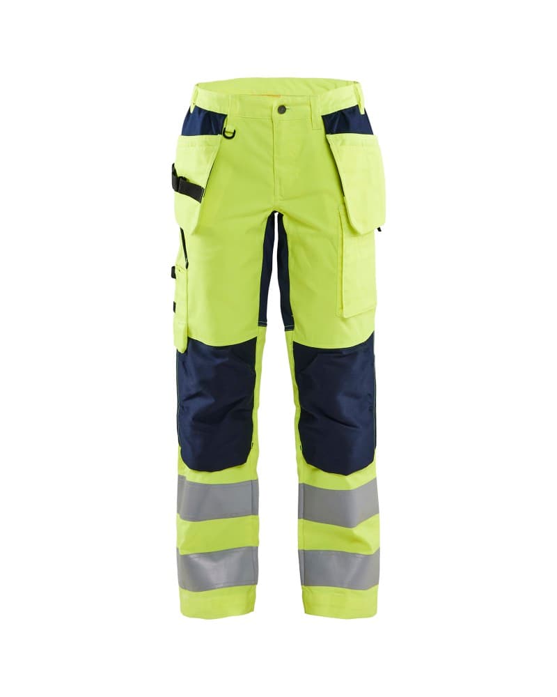 Blåkläder Dames High Vis Werkbroek met stretch en gereedschapszakken - High Vis Geel/Marineblauw (3389)