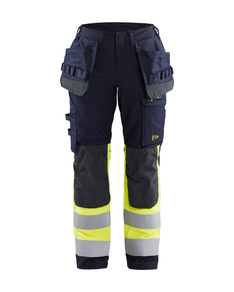 Blåkläder Dames Multinorm werkbroek stretch met gereedschapszakken - Marine/High Vis Geel (8933)