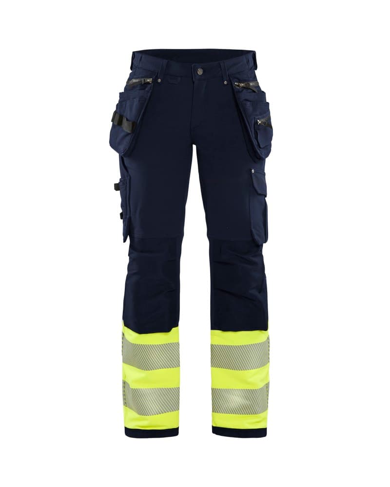 Blåkläder Dames High Vis werkbroek 4-weg stretch met gereedschapszakken - Marine/High Vis Geel (8933)
