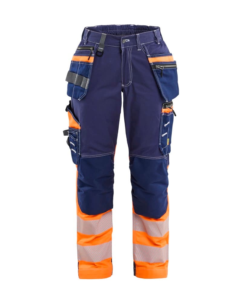Blåkläder Dames High Vis werkbroek met stretch en gereedschapszakken katoen - Marine/High Vis Geel (8833)
